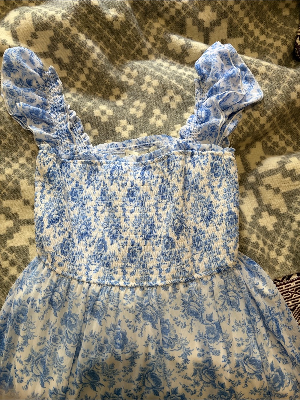 Blue Floral Ruffled Tiered Sundress for Women